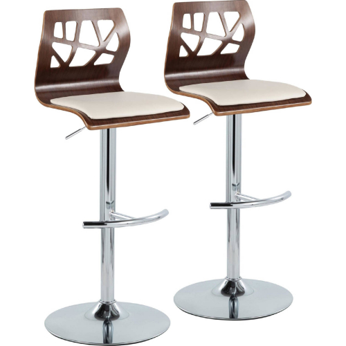 Folia Adjustable Swivel Bar Stool in Chrome, Walnut Wood & Cream Leatherette (Set of 2)